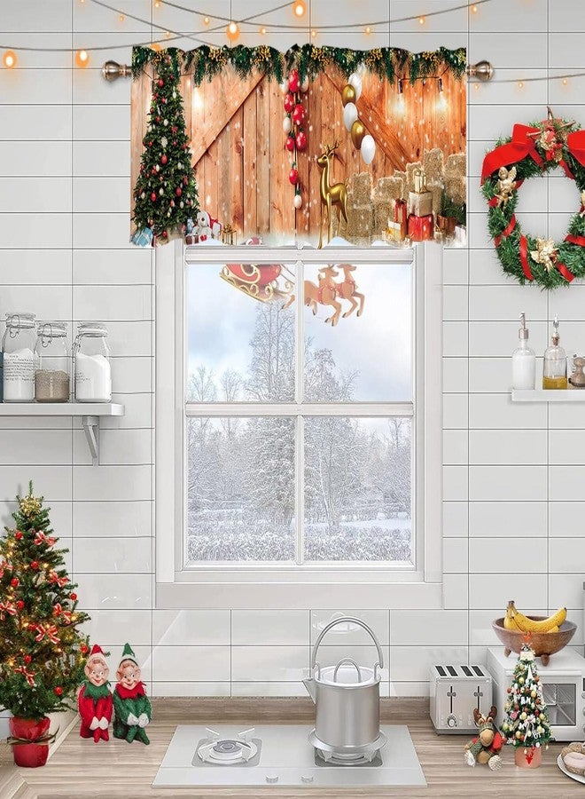 DOTOOMA 54x18 Inches Merry Christmas Barn Wooden Door Window Treatment Valance Xmas Tree Gift White Gold Balloon Golden Elk Pine Branch Theme Holiday Party Polyester Fabric Decorations Supplies - Image 3